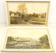 Claude Horsfall (British 1907-2003): 'Autumn at Hubberholme' and 'Conistone Falls', pair oils on boa