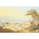 English Colonial School (19th century): Panoramic View of a Lakeside City, possibly North American,