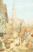 Medieval Street Scene, early 20th century watercolour unsigned 36cm x 23cm