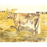 R Farl (British mid 20th century): Portrait of a Dairy Cow, watercolour and ink signed and dated 193