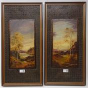 English School (19th/20th century): Lakeland Landscapes, pair oils on panel in decorative carved har