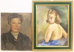 Portrait of Matron, mid 20th century oil on canvas indistinctly signed, indistinctly inscribed on th