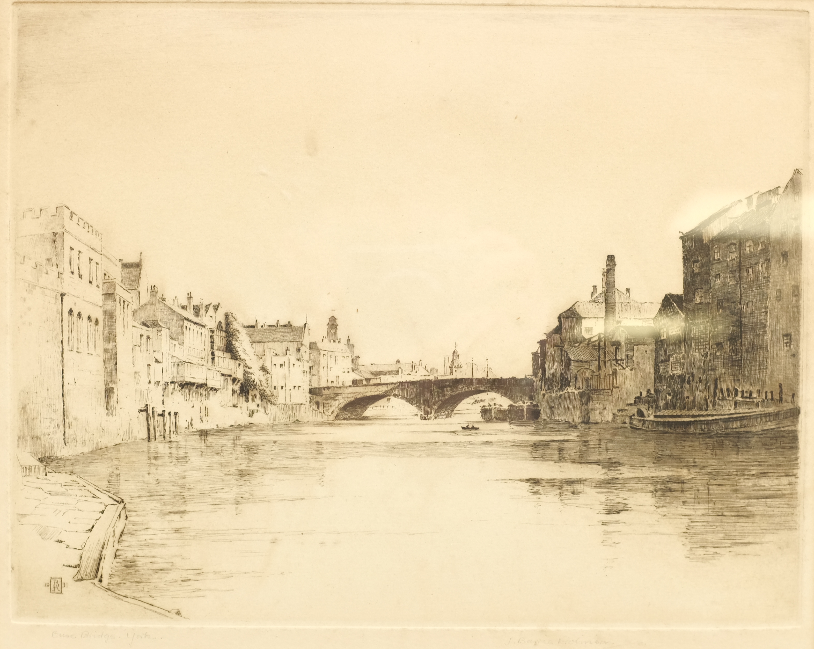 J Barrie Robinson (Early 20th century): 'Ouse Bridge York', etching signed and titled in pencil 25cm