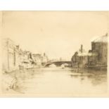 J Barrie Robinson (Early 20th century): 'Ouse Bridge York', etching signed and titled in pencil 25cm