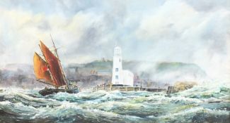 Robert Sheader (British 20th century): Stormy Seas off Scarborough, oil on board signed and dated No