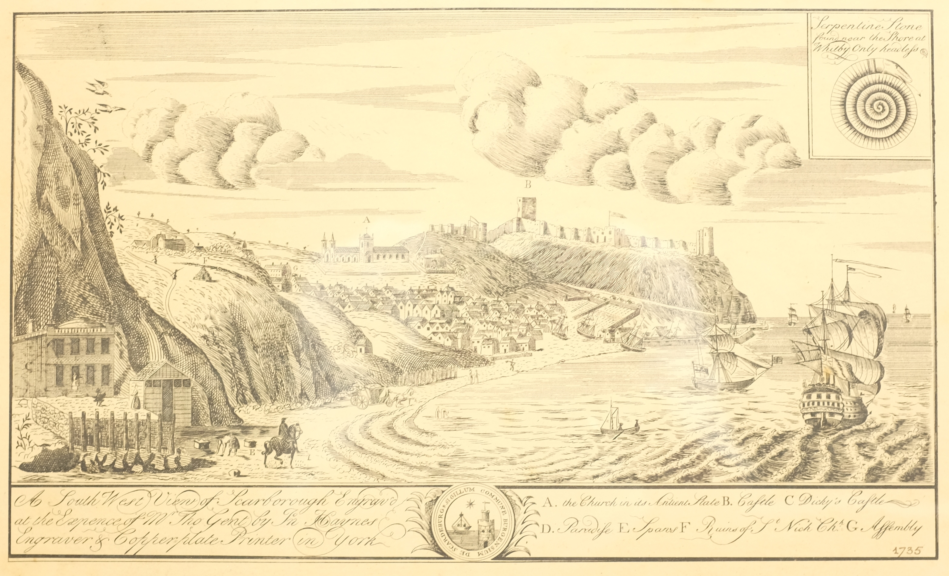 After John Haynes (British fl.1730-1750): 'A South West View of Scarborough', late 19th century engr