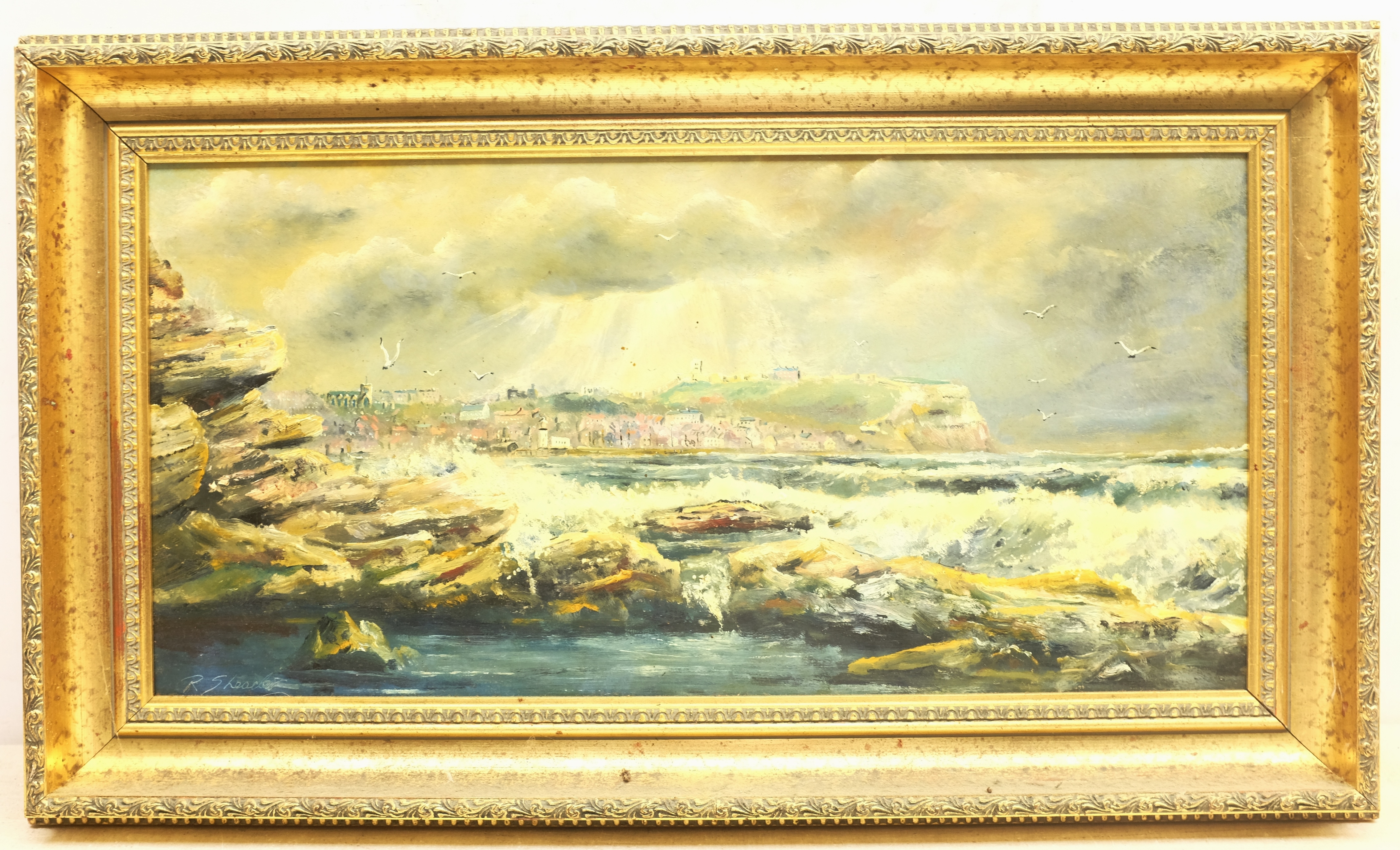 Robert Sheader (British 20th century): Scarborough from Cornelian Bay, oil on board signed 26cm x 54 - Image 2 of 2