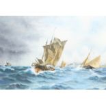 ES (British 20th century): Steam and Sailing Boats off the Coast, oil on canvas signed with initials