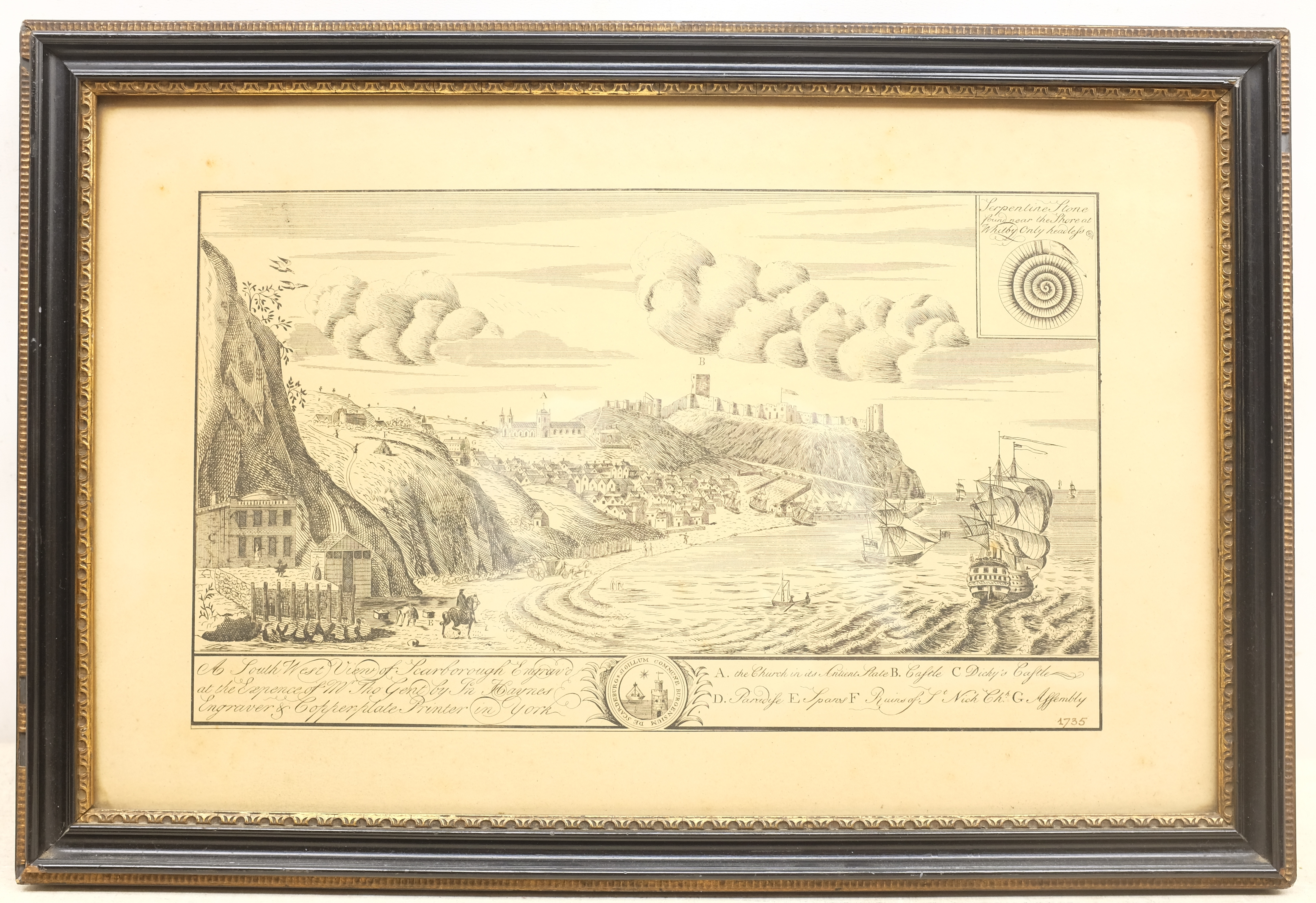 After John Haynes (British fl.1730-1750): 'A South West View of Scarborough', late 19th century engr - Image 4 of 4