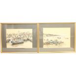 Desmond 'Des' G Sythes (British 1929-2008): Whitby Fishing Boats, pair pen and watercolours signed a