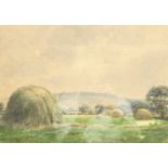 Attrib. John Dobby Walker (British 1863-1925): Haystacks, watercolour unsigned 27cm x 38cm