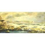 Robert Sheader (British 20th century): Scarborough from Cornelian Bay, oil on board signed 26cm x 54