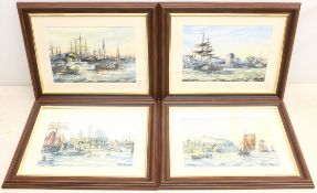 After Max Parsons (British 1915-1998): Scarborough and Hull Harbours, set four colour prints 18cm x