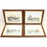 After Max Parsons (British 1915-1998): Scarborough and Hull Harbours, set four colour prints 18cm x