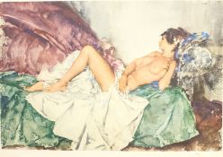 After Sir William Russell Flint (Scottish 1880-1969): Reclining Nude III, limited edition coloured l