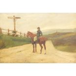 G Swift (British late 19th century): Man on Horseback at a Crossroads, oil on canvas signed and date