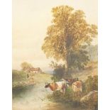 A McArthur (British fl.1880-1920): Cattle Watering by a River, watercolour signed