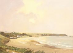 Don Micklethwaite (British 1936-): Filey Bay, oil on board signed 22cm x 29cm, another print after M