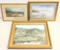 David Biglands (Northern British late 20th century): Sandsend, watercolour and gouache signed twice,