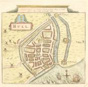 Pieter van der Aa (Dutch 1659-1733): Town Plan of Hull, hand coloured map c.1707, 14cm x 14cm