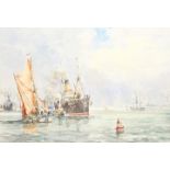 John Sutton (British 1935-): Busy Shipping, watercolour signed 35cm x 52cm