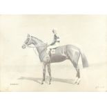'Nimbus', winner of The Derby and 2000 guineas, monochrome watercolour signed with initials LM, titl