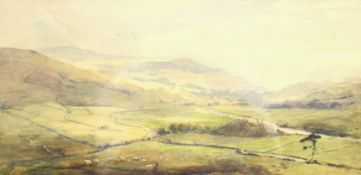 YORK - Frederick Dove Ogilvie (British 1850-1921): Expansive Landscape with Sheep, watercolour signe