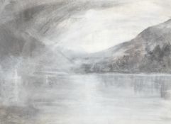 Daniel Cooper (British 1985-): Coniston Water from Brantwood - 'A Dance in the Veiled Mirror', charc