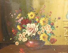 James North (British 20th century): Still Life of Flowers, oil on canvas signed 39cm x 50cm