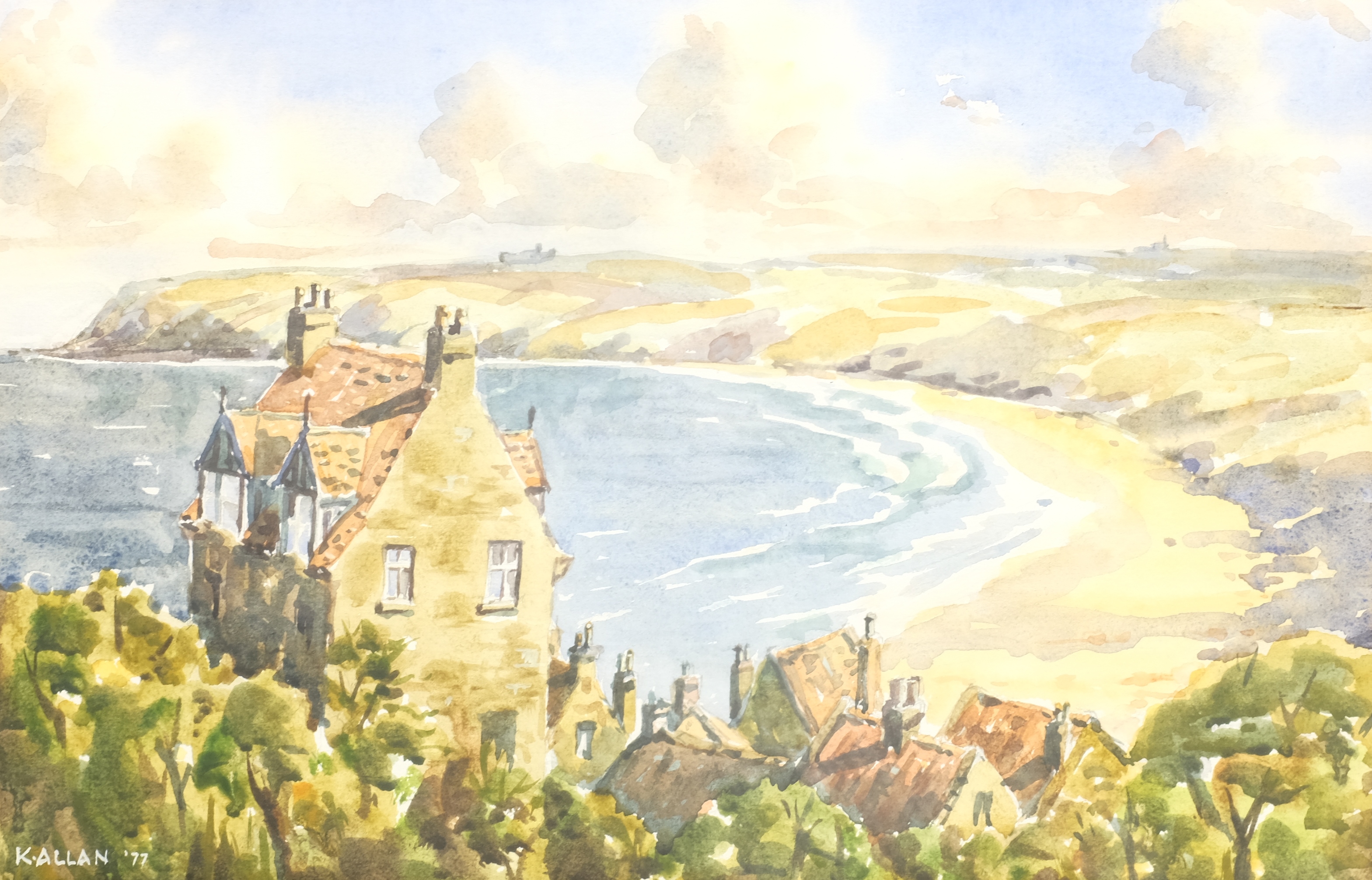 Ken Allan (British 20th century): Robin Hood's Bay, watercolour signed and dated '77, 26cm x 40cm