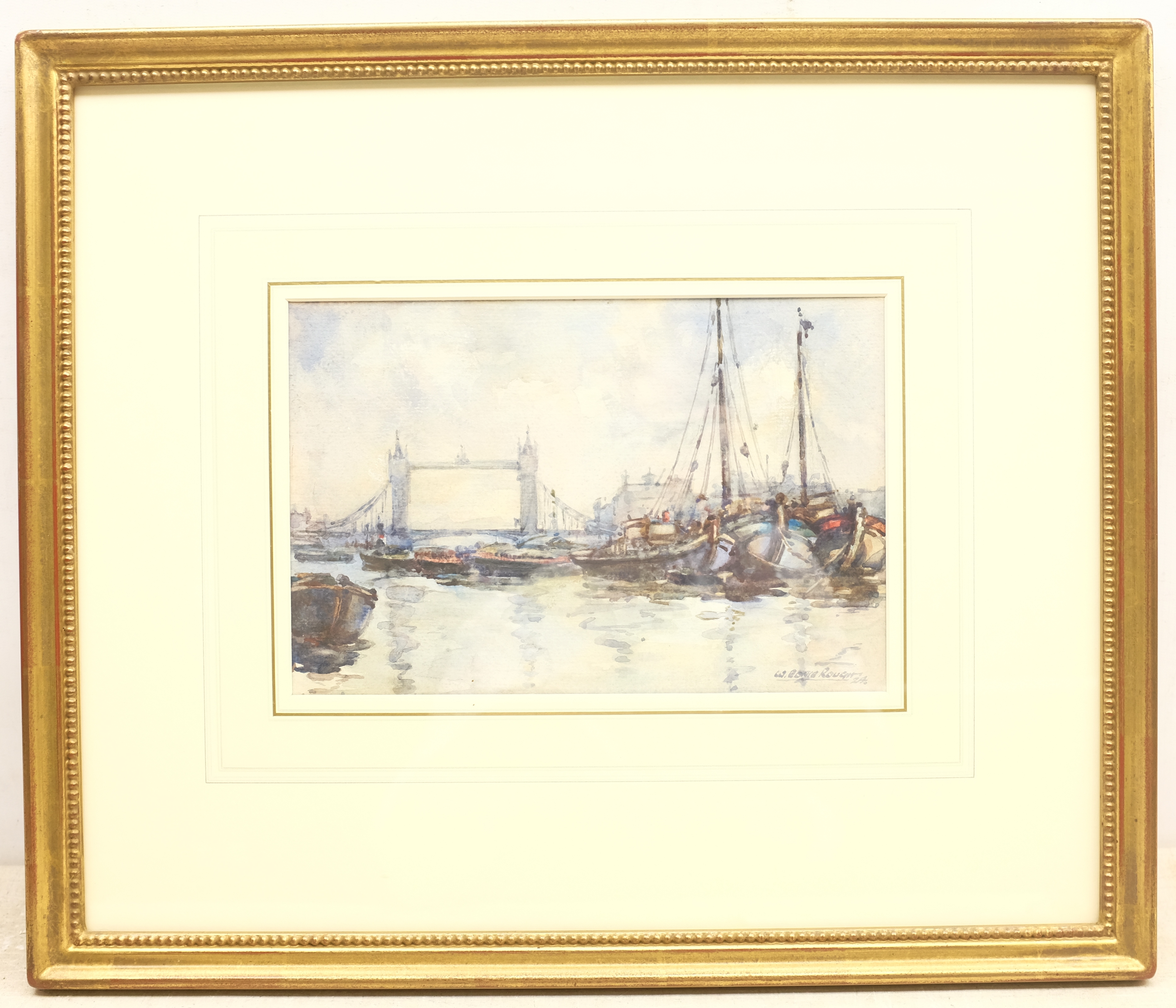 William Ednie Rough (British 1892-1935): Shipping on the Thames before Tower Bridge, watercolour sig - Image 2 of 2
