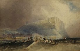 Circle of John Wilson Carmichael (British 1799-1868): 'Salvaging off Scarborough', watercolour unsig