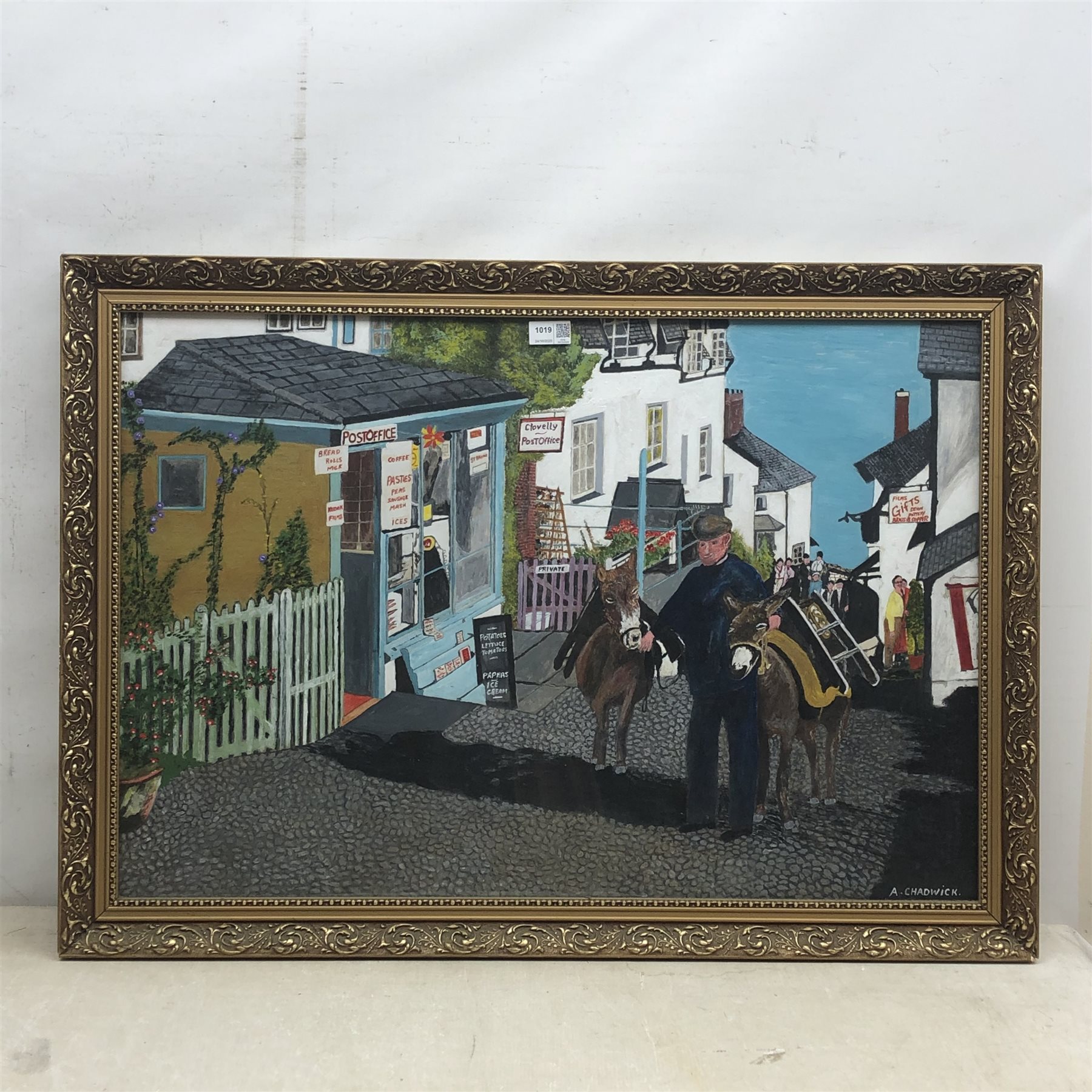 A Chadwick (20th century): 'Clovelly', oil on panel signed, titled signed and darted 1976 verso 53cm - Image 2 of 2