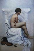 Continental School (20th century): Female Nude with a Viola, oil on canvas indistinctly signed 90cm