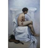 Continental School (20th century): Female Nude with a Viola, oil on canvas indistinctly signed 90cm