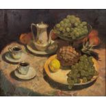 Valentin Smirnov (Russian 1927-2009): Still Life with Pineapple and Grapes, oil on canvas signed 49c