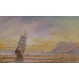 English School (19th/20th century): Ship on Upgang Beach Whitby at Sunset, watercolour signed G Weat