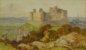 Thomas Swift Hutton (British 1860-1935): Castle on a Rocky Outcrop, watercolour signed 21cm x 35cm