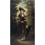 Continental School (Late 19th century): Lady with a Dog, oil on mahogany panel indistinctly signed 4