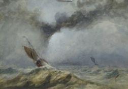 English School (19th century): Fishing Boats in Stormy Seas, watercolour with scratching out unsigne