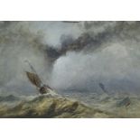 English School (19th century): Fishing Boats in Stormy Seas, watercolour with scratching out unsigne