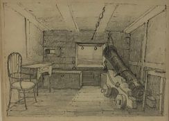 Henry Barlow Carter (British 1804-1868): The Artist's Cabin whilst serving in the Navy, pencil sketc
