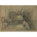 Henry Barlow Carter (British 1804-1868): The Artist's Cabin whilst serving in the Navy, pencil sketc