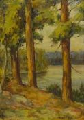 Canadian School (Early 20th century): Wooded Lake scene, oil on board indistinctly signed 33cm x 24c