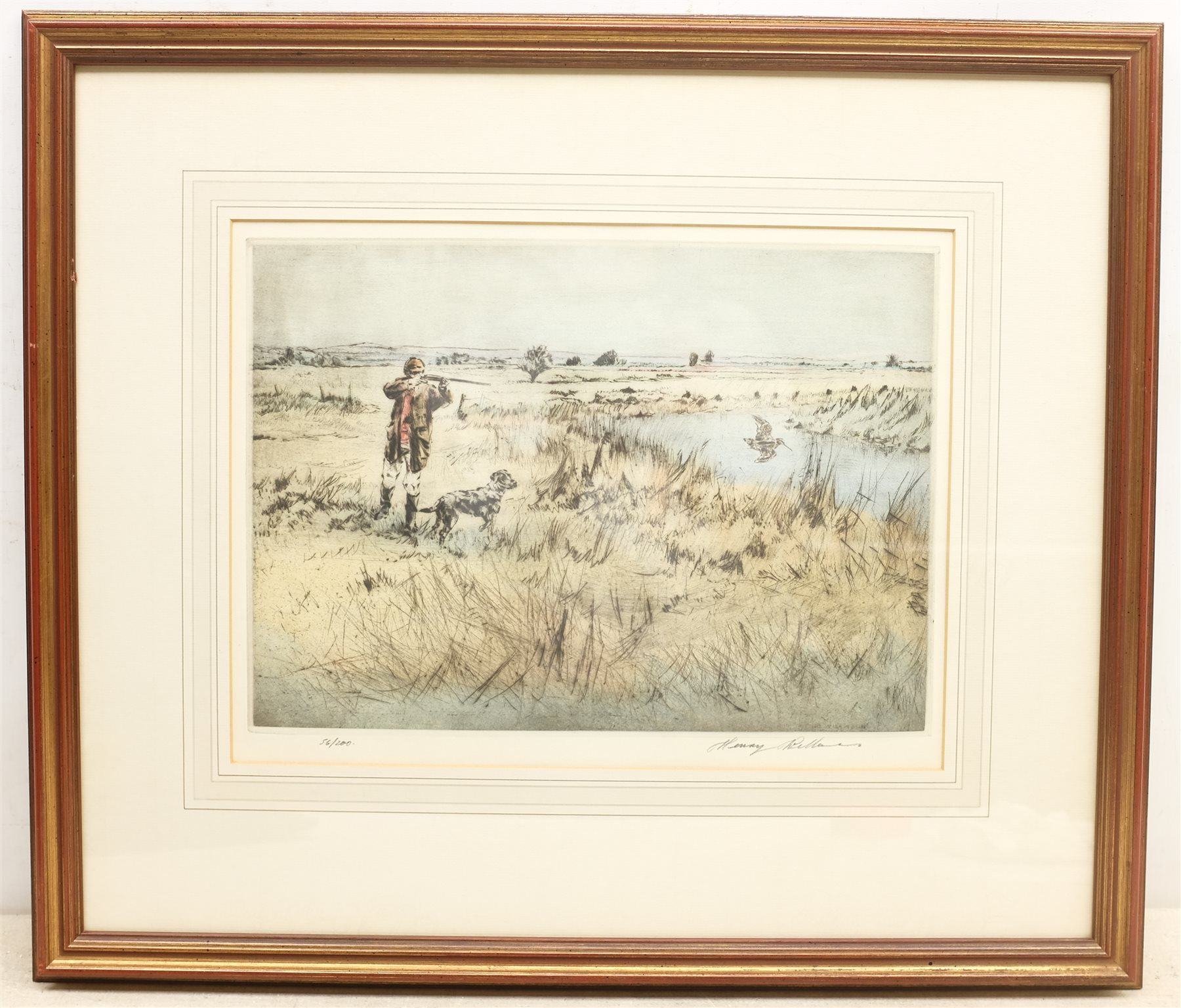 Henry Wilkinson (British 1921-2011): Shooting Snipe, coloured drypoint etching signed and numbered 5 - Image 2 of 2