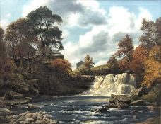 Geoffrey H Pooley (British 1908-2006): 'Falls on the Swale Yorkshire', oil on board signed and dated