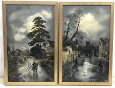 J R McD (19th century): Village scenes by Midnight, pair oils on board signed with initials and date
