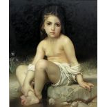 After William-Adolphe Bouguereau (French 1825-1905): Girl by a Stream, late 20th century oil on canv