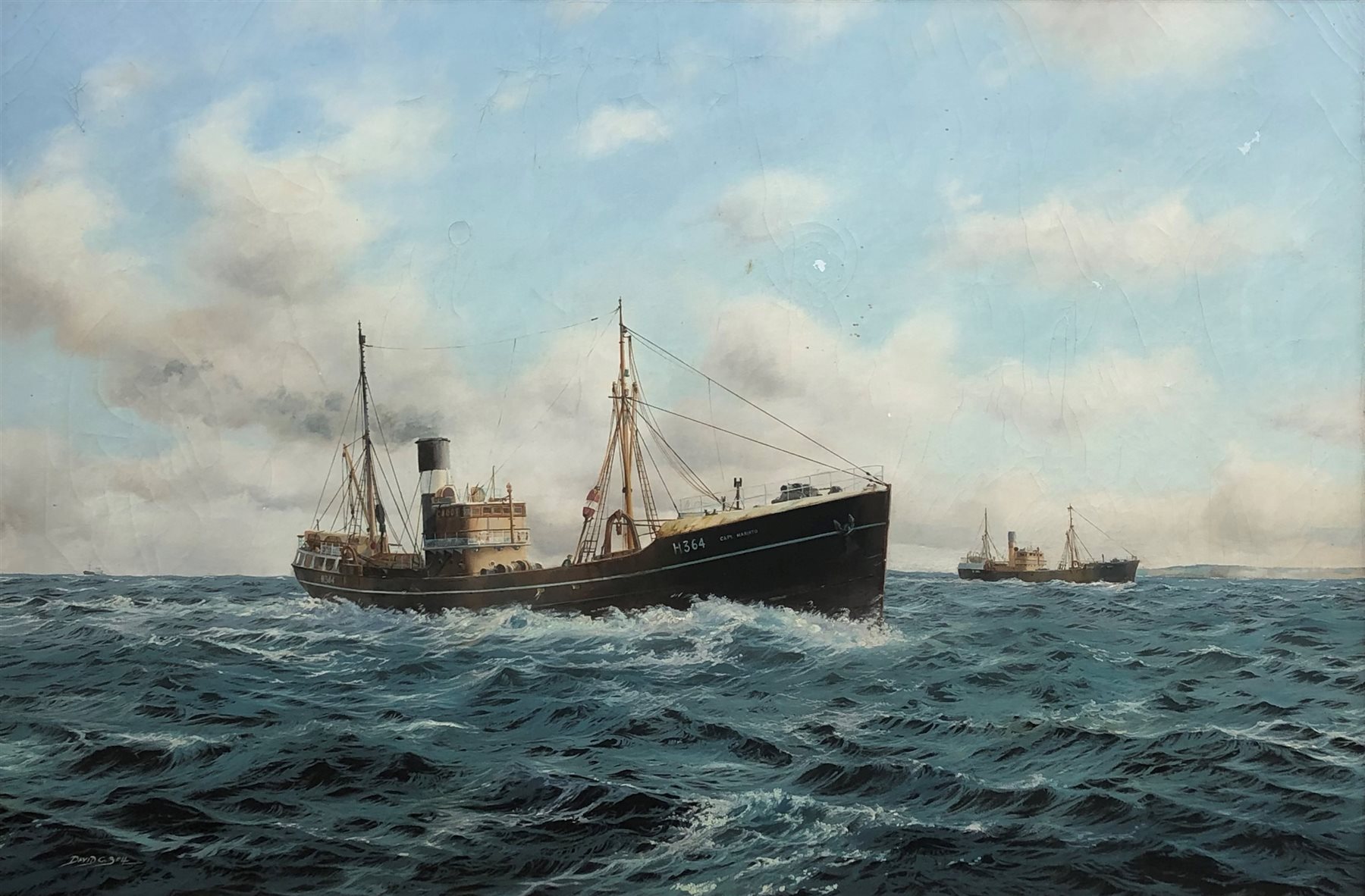 David C Bell (British 1950-): Hull Trawler 'Cape Mariato H364' in open waters, oil on canvas signed