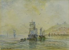 English School (19th/20th century): Sailing vessels outside Whitby Harbour, watercolour signed G Wea